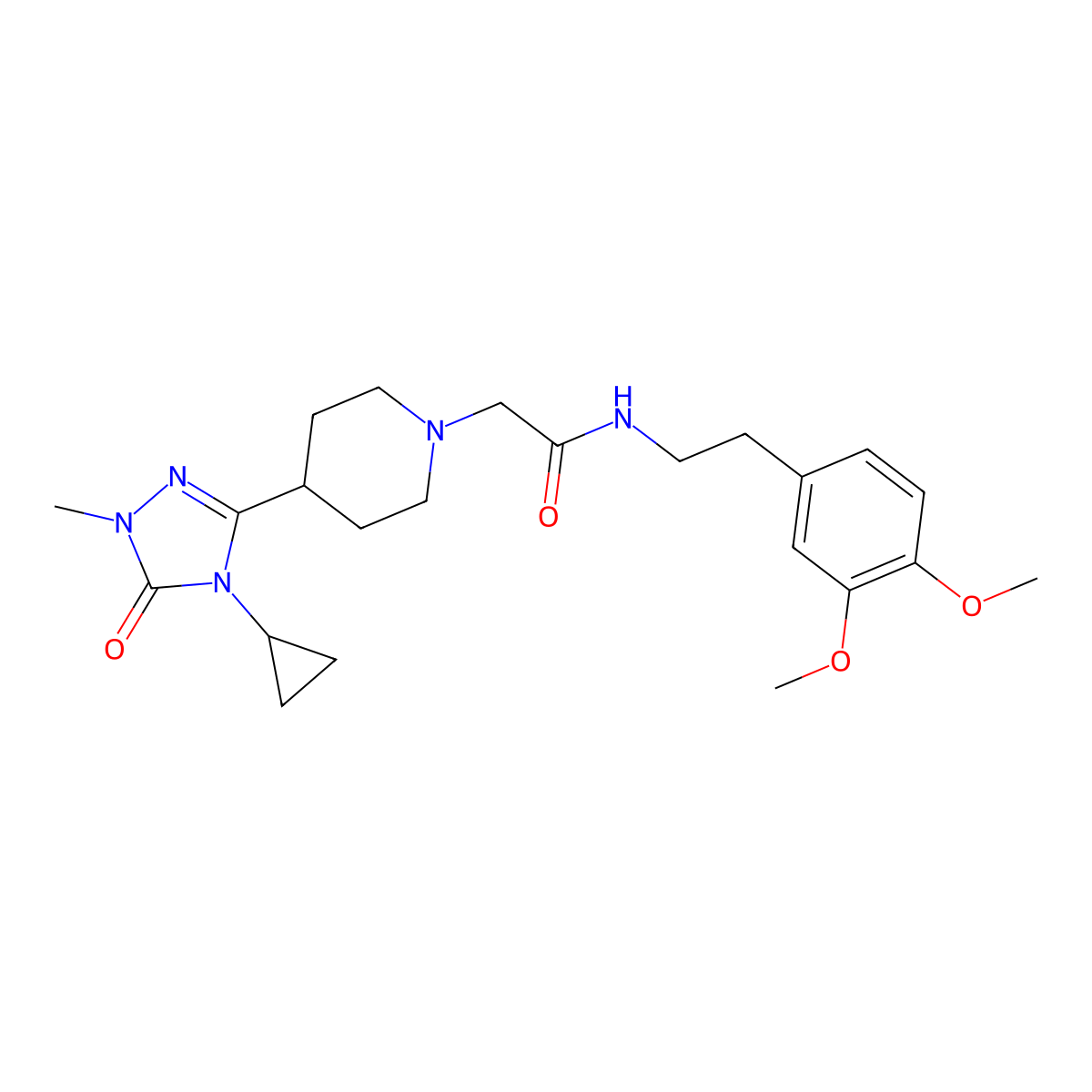 2-(4-(4-cyclopropyl-1-methyl-5-oxo-4,5-dihydro-1H-1,2,4-triazol-3-yl)piperidin-1-yl)-N-(3,4-dimethoxyphenethyl)acetamide molecular structure, CAS 1797957-73-3