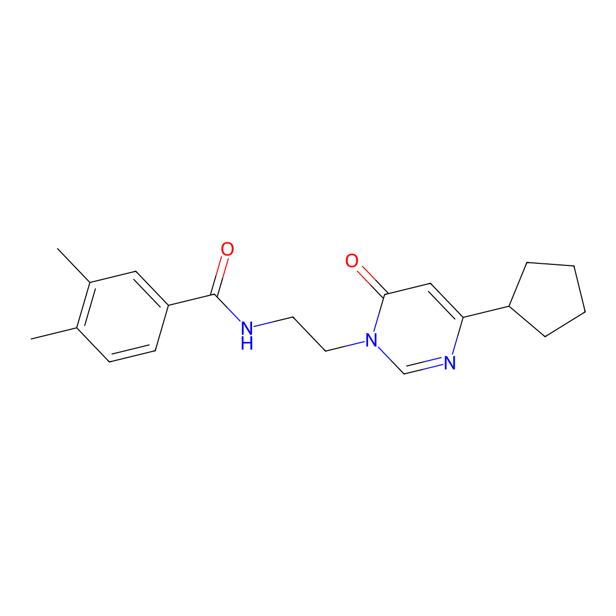 N-(2-(4-cyclopentyl-6-oxopyrimidin-1(6H)-yl)ethyl)-3,4-dimethylbenzamide molecular structure, CAS 1797957-88-0