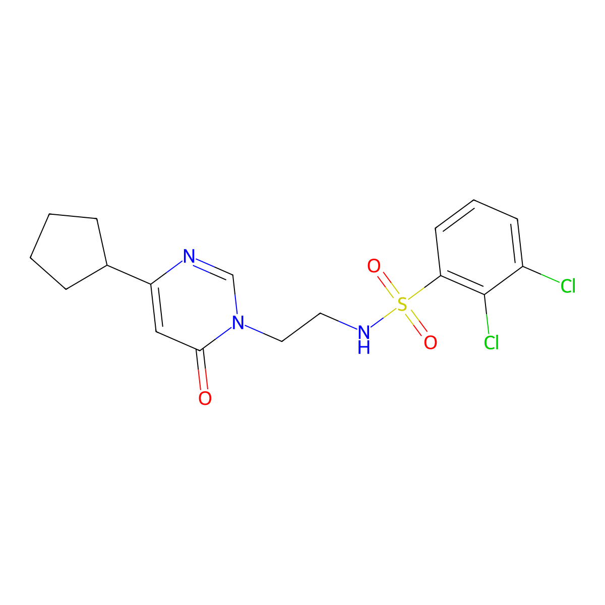 2,3-dichloro-N-(2-(4-cyclopentyl-6-oxopyrimidin-1(6H)-yl)ethyl)benzenesulfonamide molecular structure, CAS 1797958-04-3