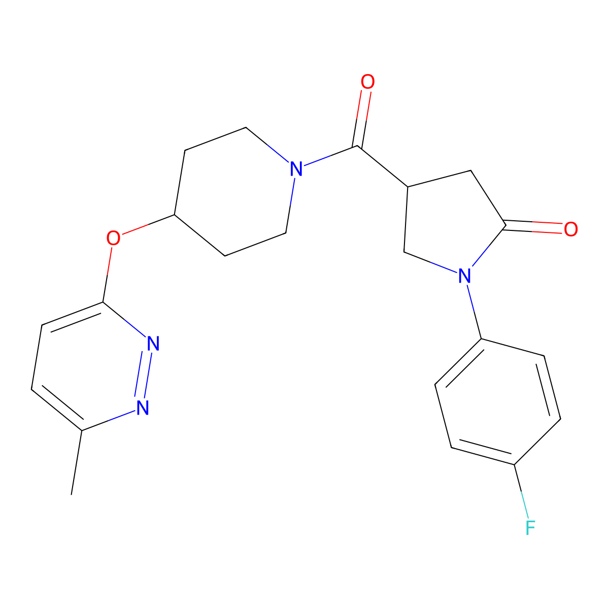 1-(4-Fluorophenyl)-4-(4-((6-methylpyridazin-3-yl)oxy)piperidine-1-carbonyl)pyrrolidin-2-one molecular structure, CAS 1797958-40-7