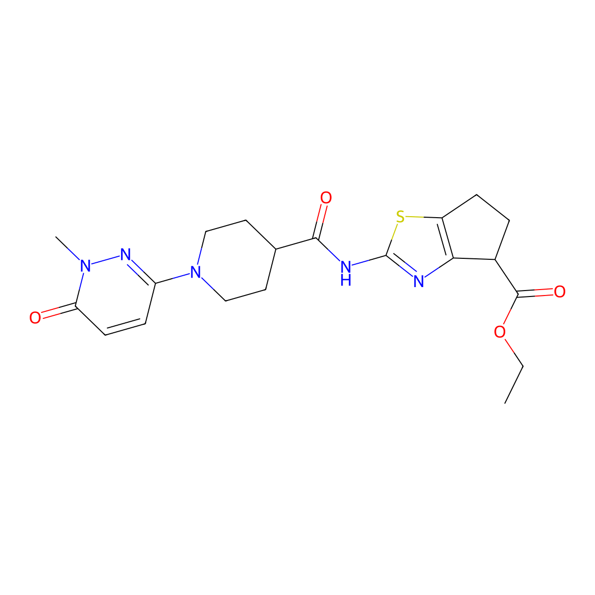 ethyl 2-(1-(1-methyl-6-oxo-1,6-dihydropyridazin-3-yl)piperidine-4-carboxamido)-5,6-dihydro-4H-cyclopenta[d]thiazole-4-carboxylate molecular structure, CAS 1797958-45-2