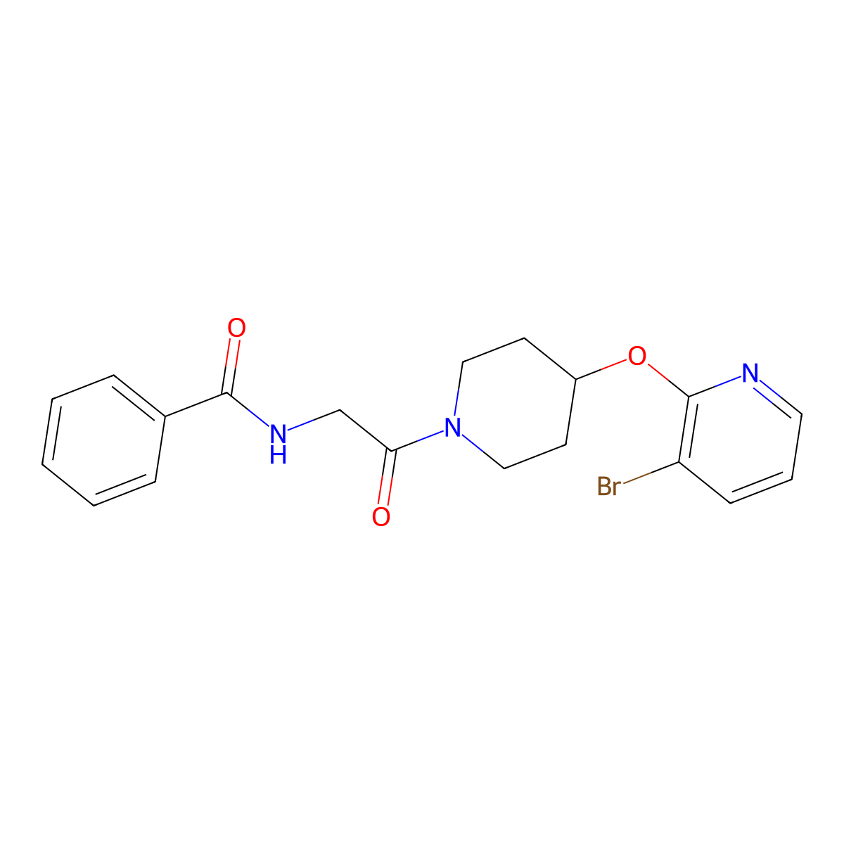 N-(2-(4-((3-bromopyridin-2-yl)oxy)piperidin-1-yl)-2-oxoethyl)benzamide molecular structure, CAS 1797958-62-3