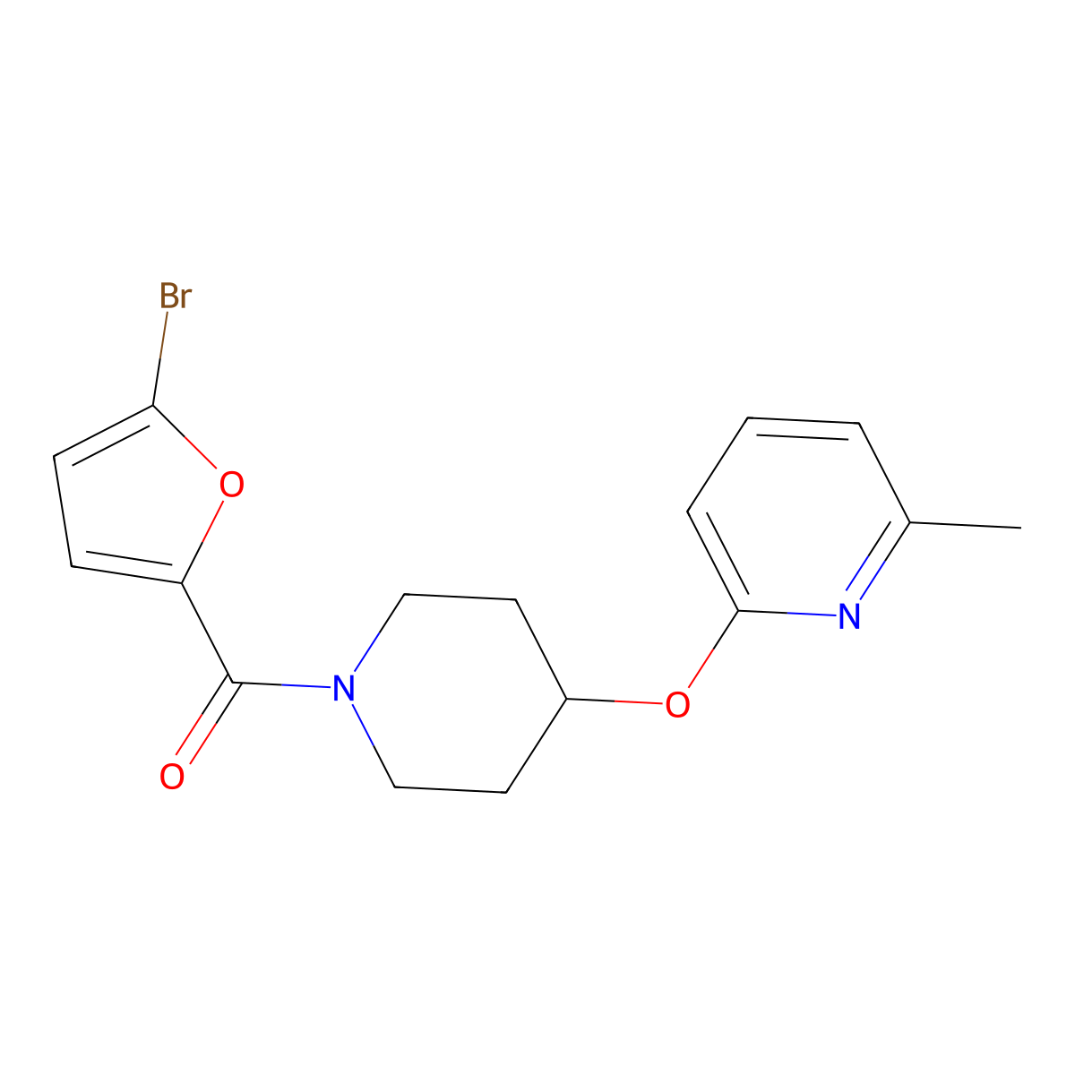 (5-Bromofuran-2-yl)(4-((6-methylpyridin-2-yl)oxy)piperidin-1-yl)methanone molecular structure, CAS 1797958-78-1