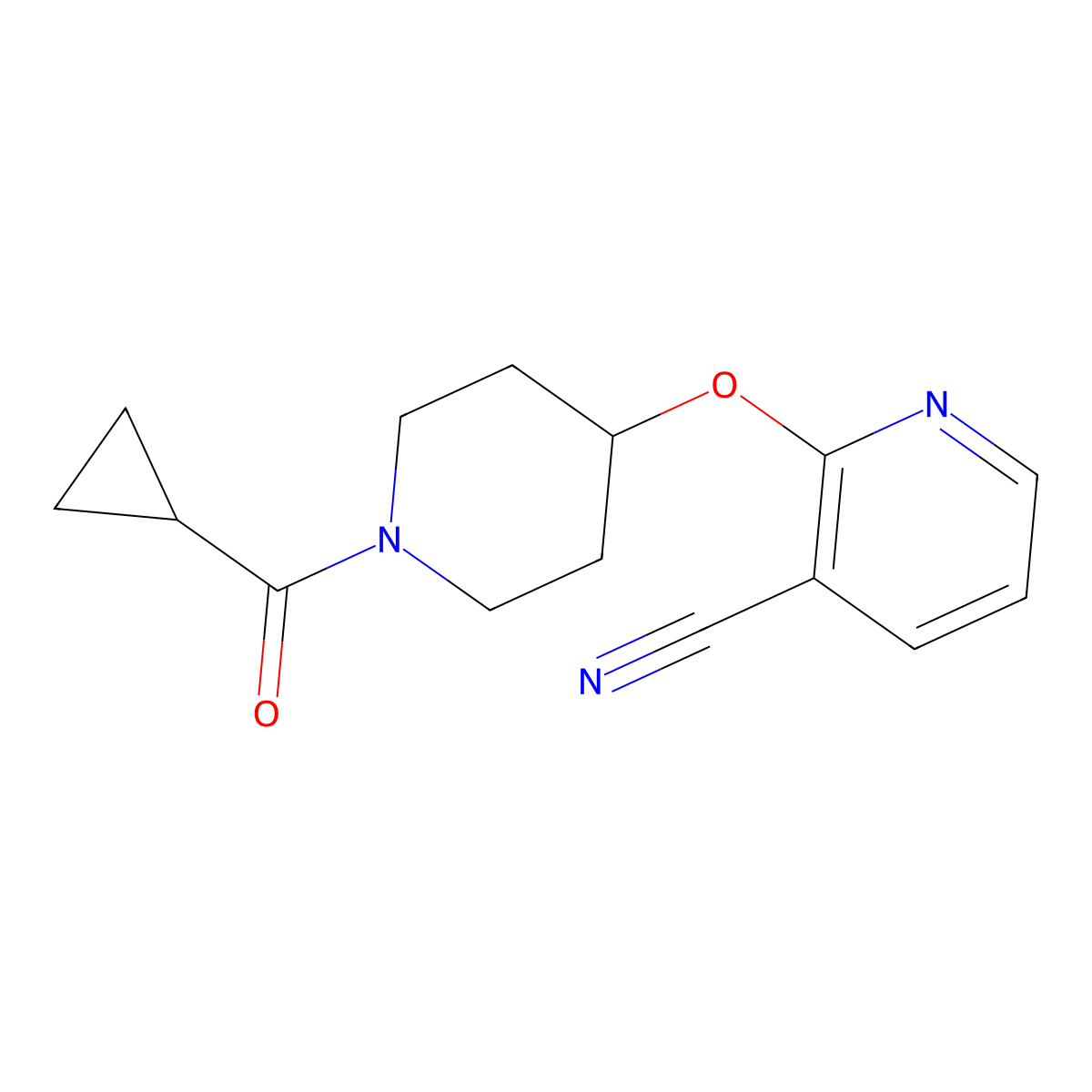 2-((1-(Cyclopropanecarbonyl)piperidin-4-yl)oxy)nicotinonitrile molecular structure, CAS 1797958-88-3