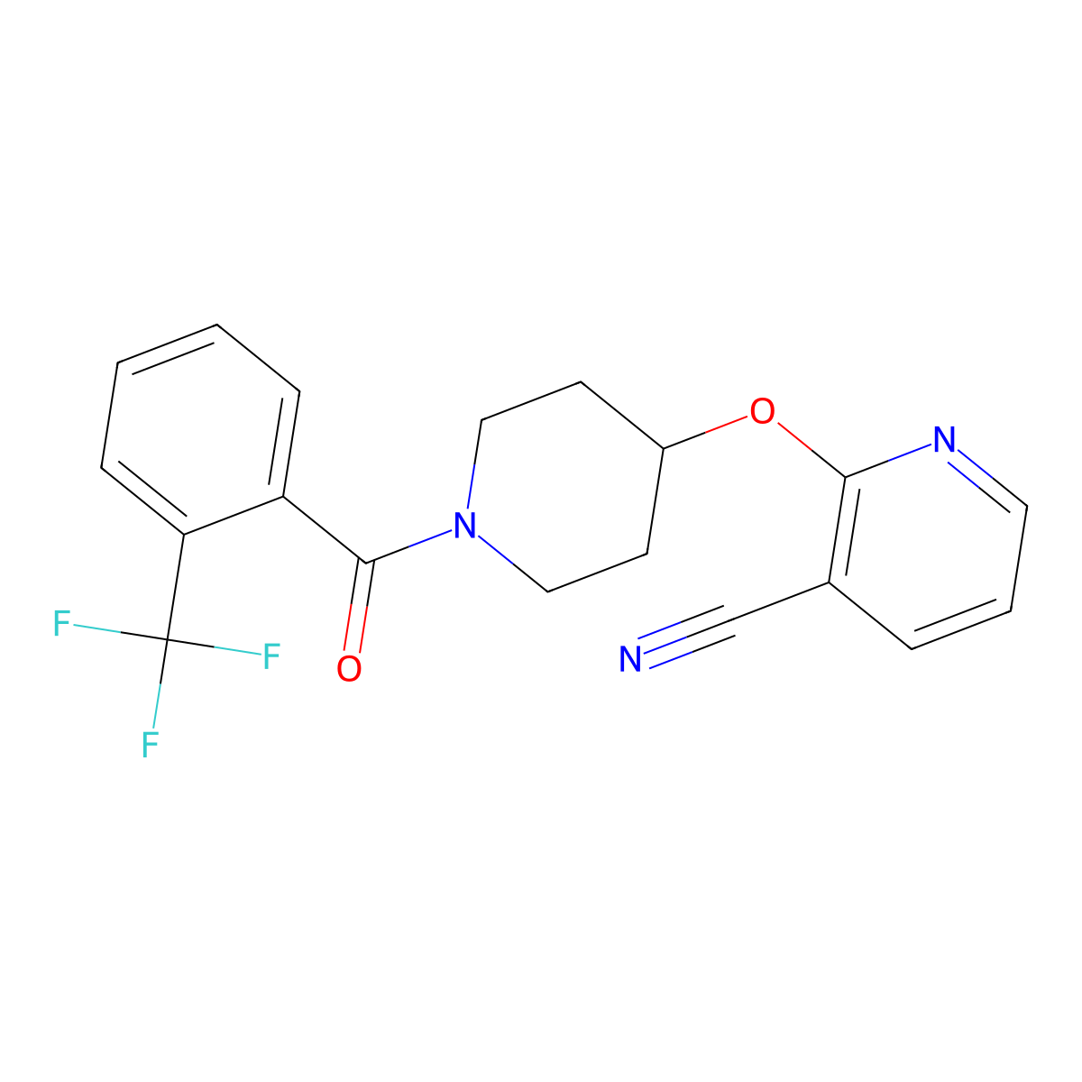 2-((1-(2-(Trifluoromethyl)benzoyl)piperidin-4-yl)oxy)nicotinonitrile molecular structure, CAS 1797958-96-3