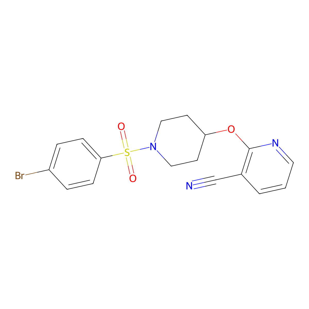 2-((1-((4-Bromophenyl)sulfonyl)piperidin-4-yl)oxy)nicotinonitrile molecular structure, CAS 1797959-14-8