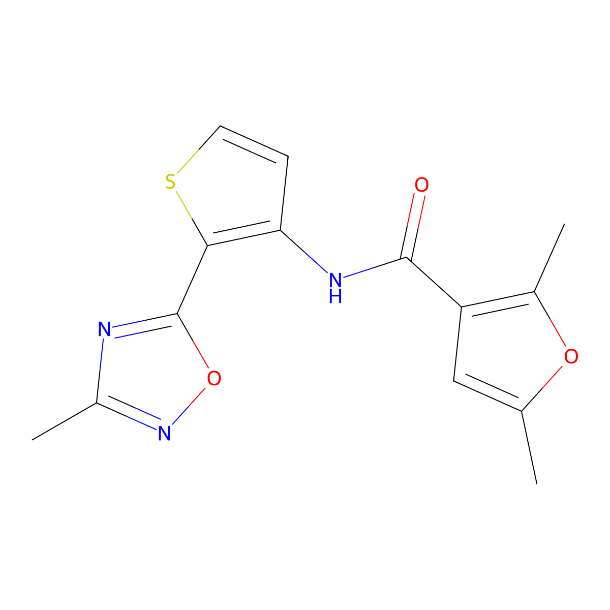 2,5-dimethyl-N-[2-(3-methyl-1,2,4-oxadiazol-5-yl)thiophen-3-yl]furan-3-carboxamide molecular structure, CAS 1797959-21-7