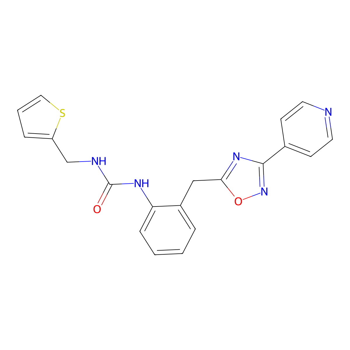 1-(2-((3-(Pyridin-4-yl)-1,2,4-oxadiazol-5-yl)methyl)phenyl)-3-(thiophen-2-ylmethyl)urea molecular structure, CAS 1797959-93-3