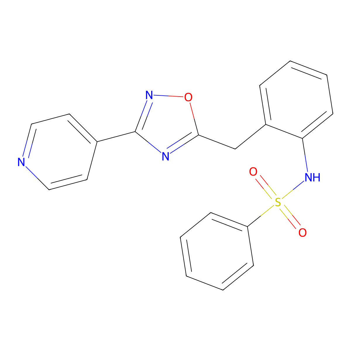N-(2-((3-(pyridin-4-yl)-1,2,4-oxadiazol-5-yl)methyl)phenyl)benzenesulfonamide molecular structure, CAS 1797959-95-5