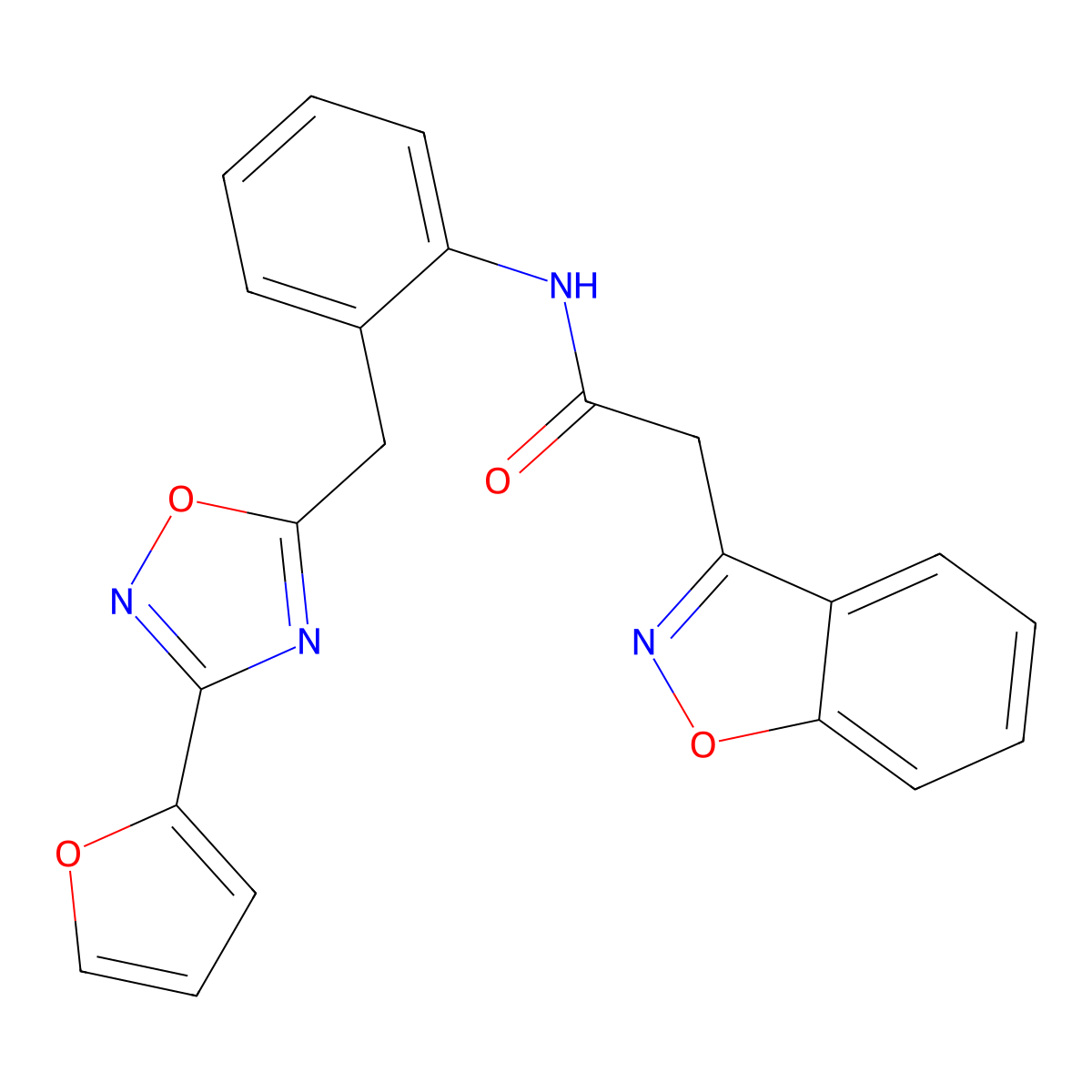 2-(benzo[d]isoxazol-3-yl)-N-(2-((3-(furan-2-yl)-1,2,4-oxadiazol-5-yl)methyl)phenyl)acetamide molecular structure, CAS 1797959-99-9