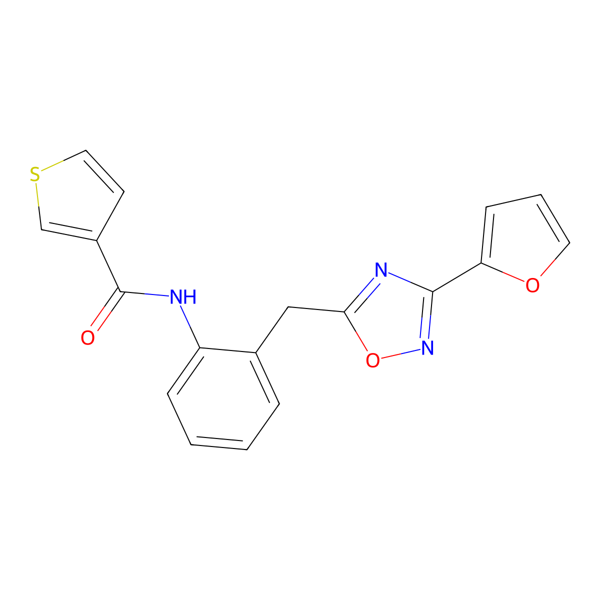 N-(2-((3-(furan-2-yl)-1,2,4-oxadiazol-5-yl)methyl)phenyl)thiophene-3-carboxamide molecular structure, CAS 1797960-11-2
