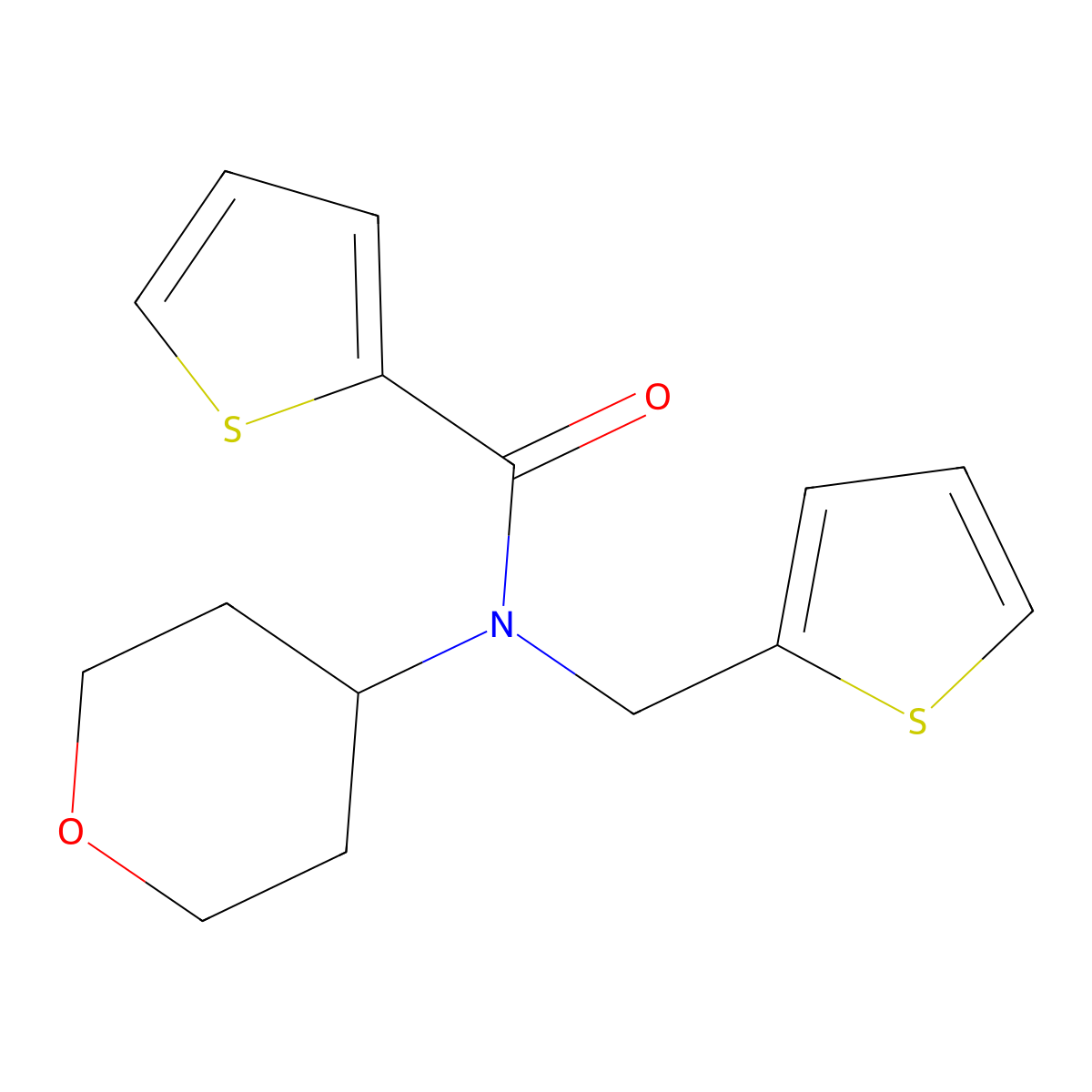 N-(tetrahydro-2H-pyran-4-yl)-N-(thiophen-2-ylmethyl)thiophene-2-carboxamide molecular structure, CAS 1797960-90-7