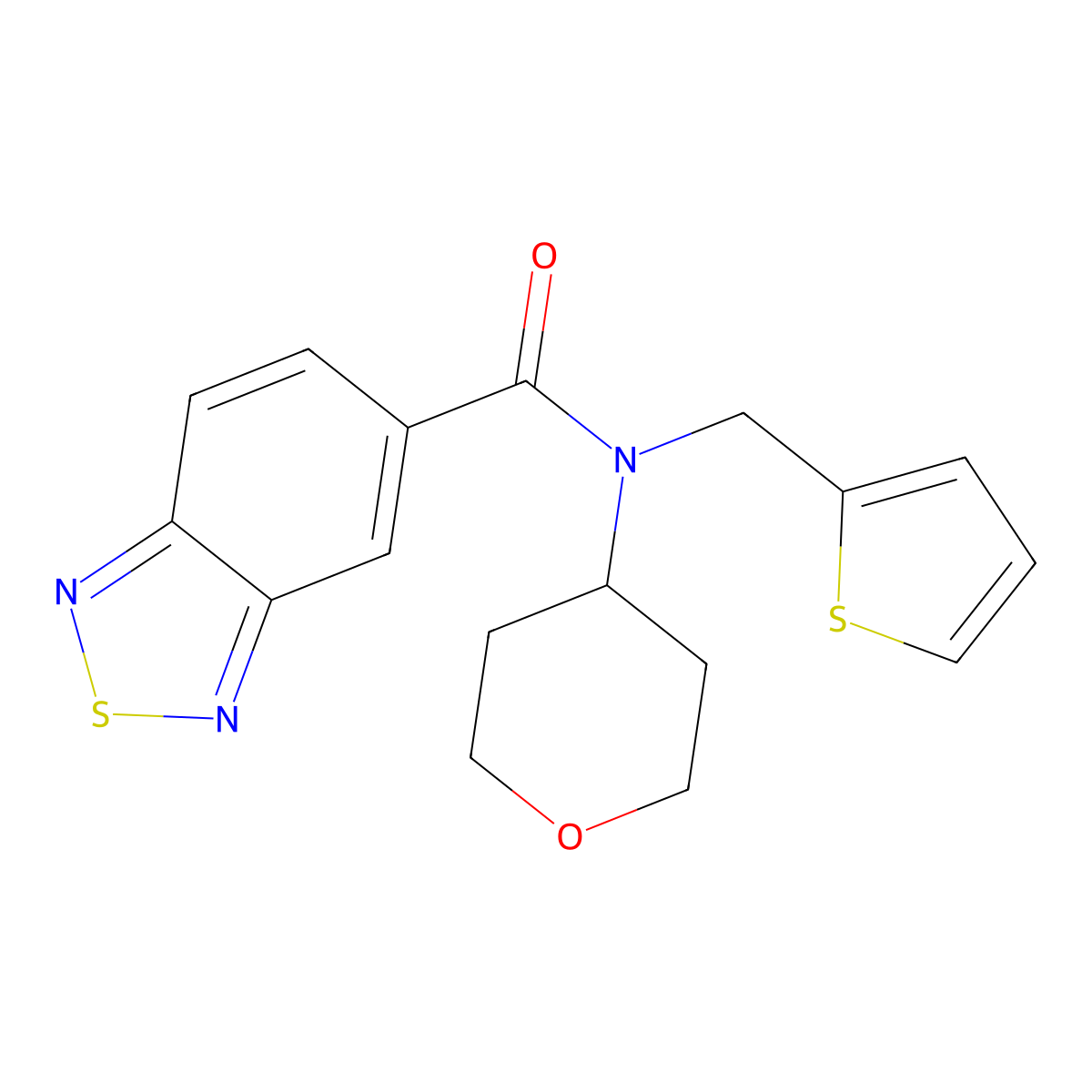 N-(tetrahydro-2H-pyran-4-yl)-N-(thiophen-2-ylmethyl)benzo[c][1,2,5]thiadiazole-5-carboxamide molecular structure, CAS 1797961-03-5