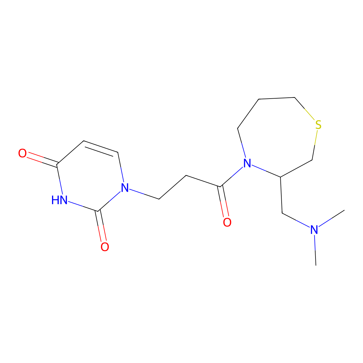 1-(3-(3-((dimethylamino)methyl)-1,4-thiazepan-4-yl)-3-oxopropyl)pyrimidine-2,4(1H,3H)-dione molecular structure, CAS 1797961-27-3