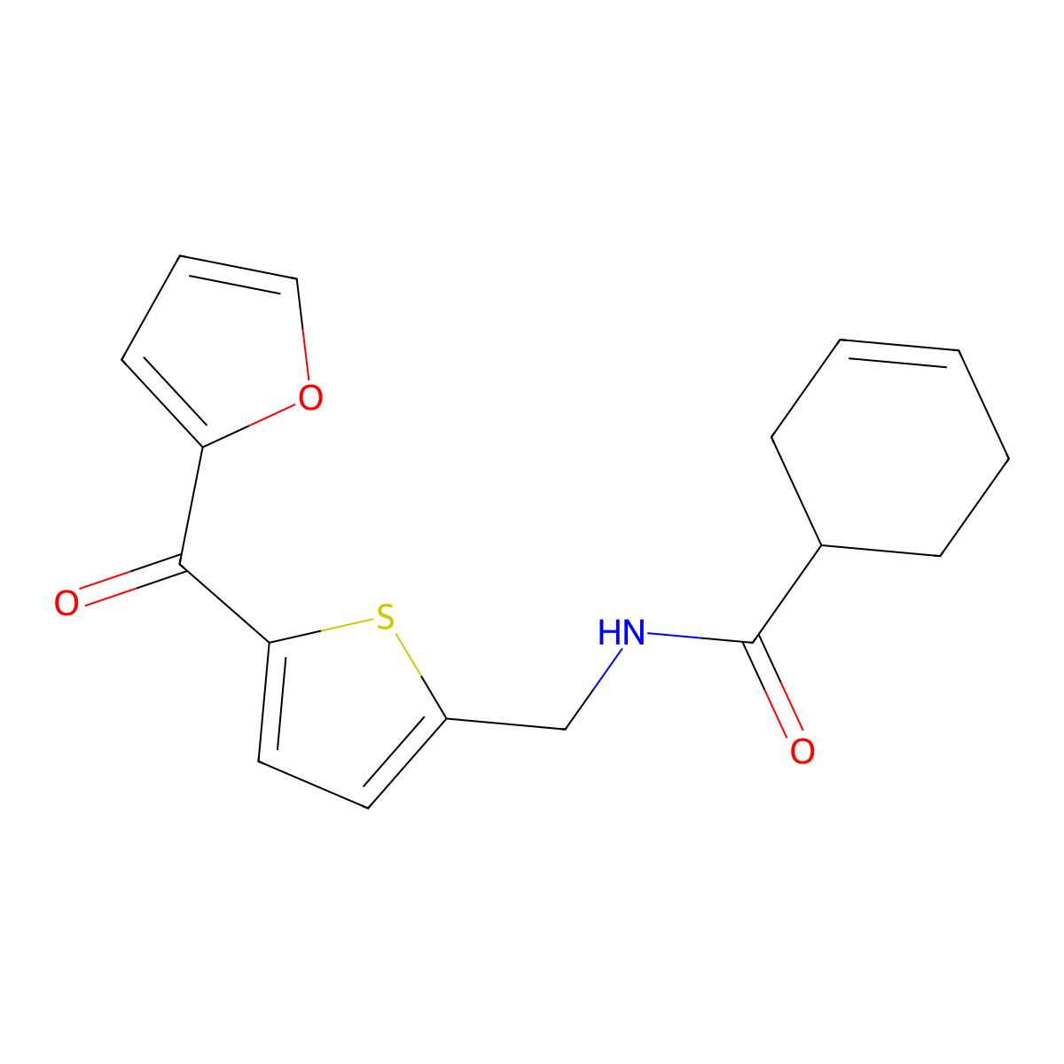 N-((5-(furan-2-carbonyl)thiophen-2-yl)methyl)cyclohex-3-enecarboxamide molecular structure, CAS 1797961-76-2