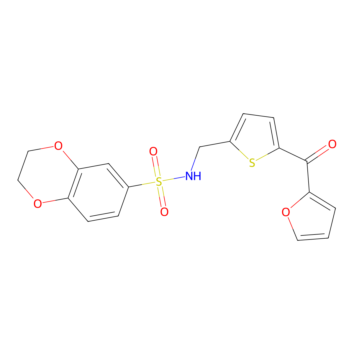 N-((5-(furan-2-carbonyl)thiophen-2-yl)methyl)-2,3-dihydrobenzo[b][1,4]dioxine-6-sulfonamide molecular structure, CAS 1797961-81-9