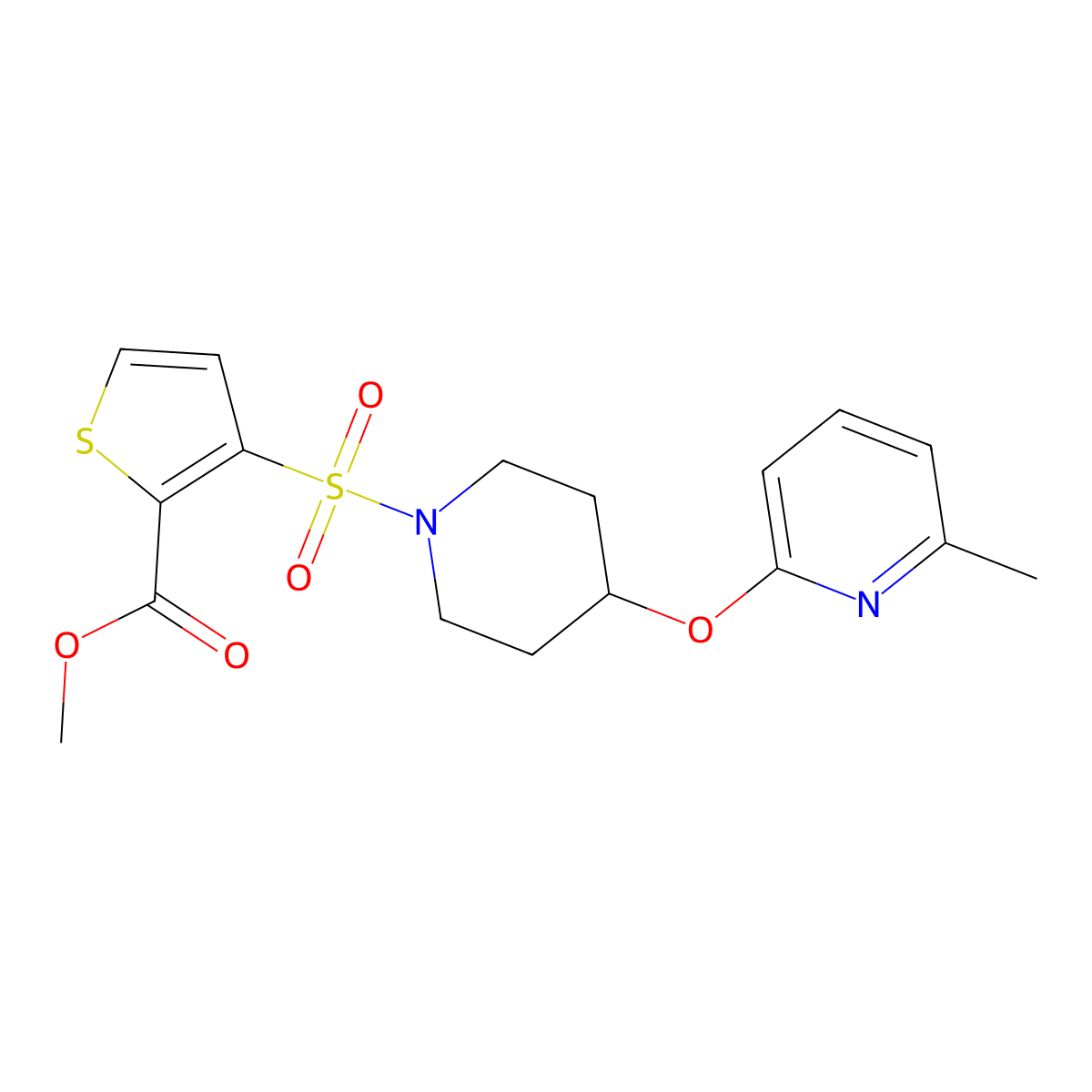 Methyl 3-((4-((6-methylpyridin-2-yl)oxy)piperidin-1-yl)sulfonyl)thiophene-2-carboxylate molecular structure, CAS 1797961-90-0