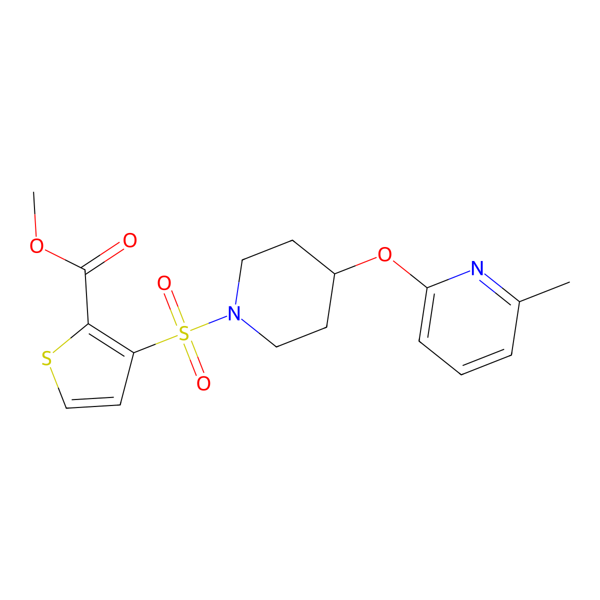Methyl 3-((4-((6-methylpyridin-2-yl)oxy)piperidin-1-yl)sulfonyl)thiophene-2-carboxylate molecular structure, CAS 1797961-90-0