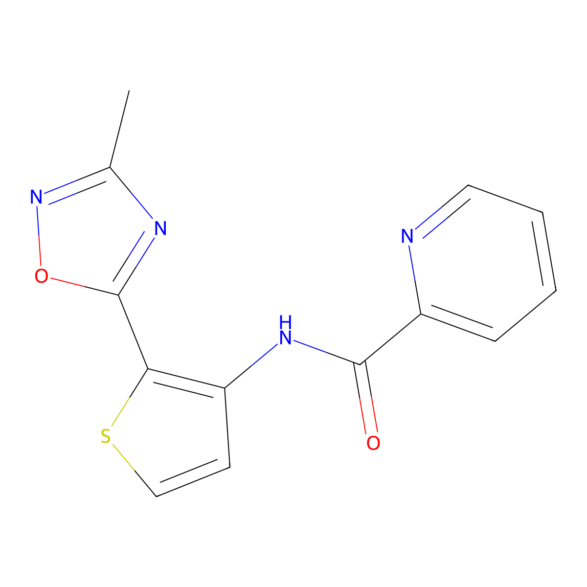 N-(2-(3-methyl-1,2,4-oxadiazol-5-yl)thiophen-3-yl)picolinamide molecular structure, CAS 1797962-21-0