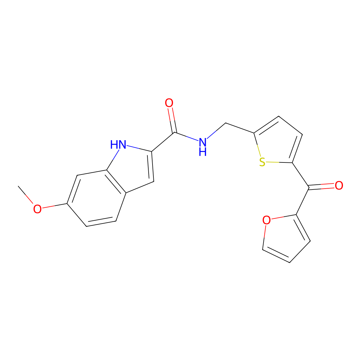 N-((5-(furan-2-carbonyl)thiophen-2-yl)methyl)-6-methoxy-1H-indole-2-carboxamide molecular structure, CAS 1797963-44-0