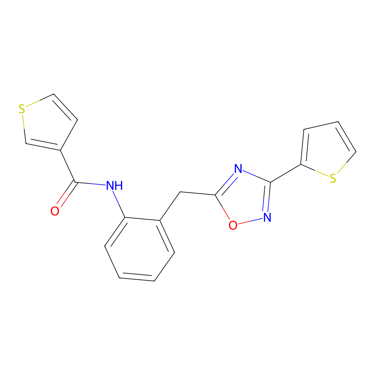 N-(2-((3-(thiophen-2-yl)-1,2,4-oxadiazol-5-yl)methyl)phenyl)thiophene-3-carboxamide molecular structure, CAS 1797963-49-5