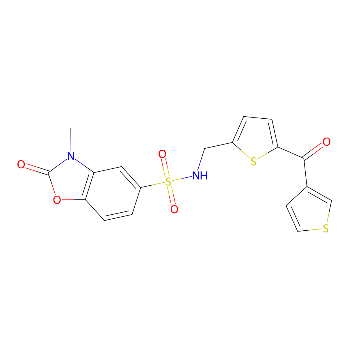 3-methyl-2-oxo-N-((5-(thiophene-3-carbonyl)thiophen-2-yl)methyl)-2,3-dihydrobenzo[d]oxazole-5-sulfonamide molecular structure, CAS 1797963-58-6