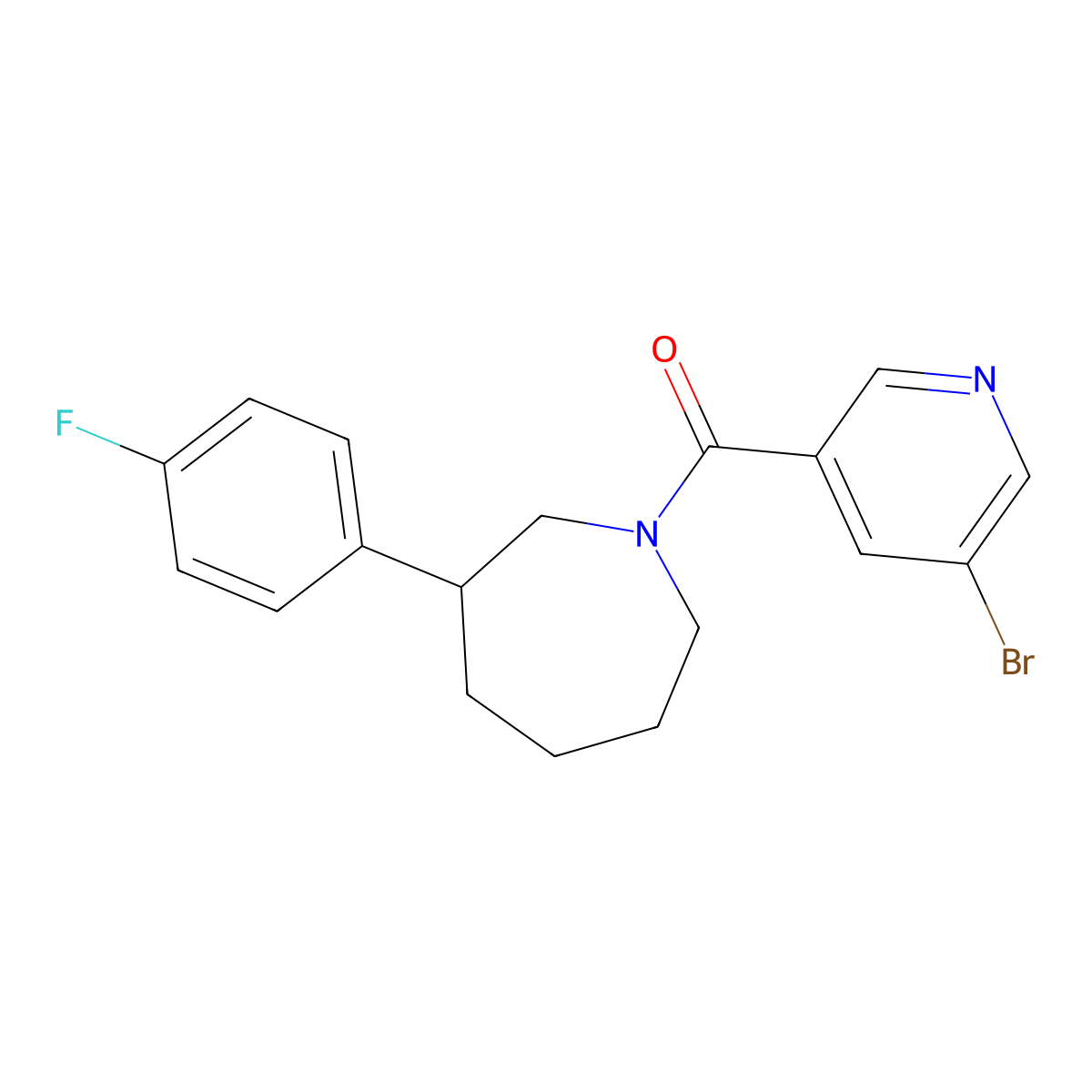 (5-Bromopyridin-3-yl)(3-(4-fluorophenyl)azepan-1-yl)methanone molecular structure, CAS 1797963-62-2