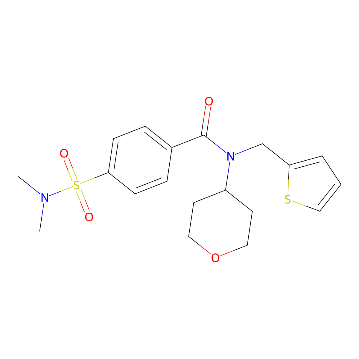 4-(N,N-dimethylsulfamoyl)-N-(tetrahydro-2H-pyran-4-yl)-N-(thiophen-2-ylmethyl)benzamide molecular structure, CAS 1797963-73-5