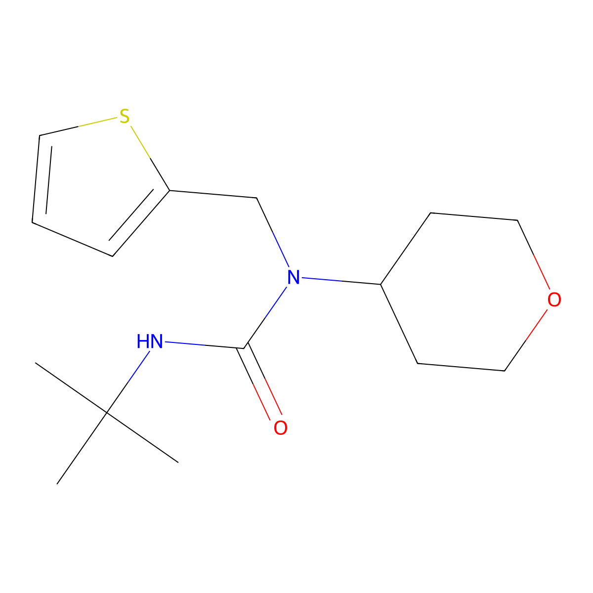 3-(tert-butyl)-1-(tetrahydro-2H-pyran-4-yl)-1-(thiophen-2-ylmethyl)urea molecular structure, CAS 1797963-79-1