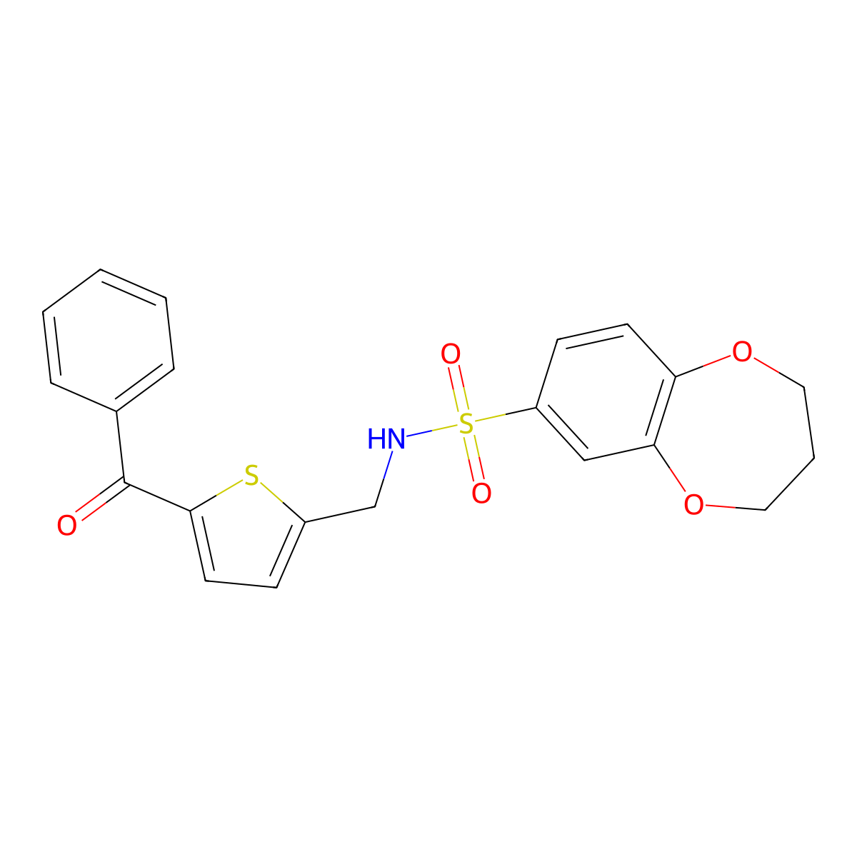 N-((5-benzoylthiophen-2-yl)methyl)-3,4-dihydro-2H-benzo[b][1,4]dioxepine-7-sulfonamide molecular structure, CAS 1797964-03-4