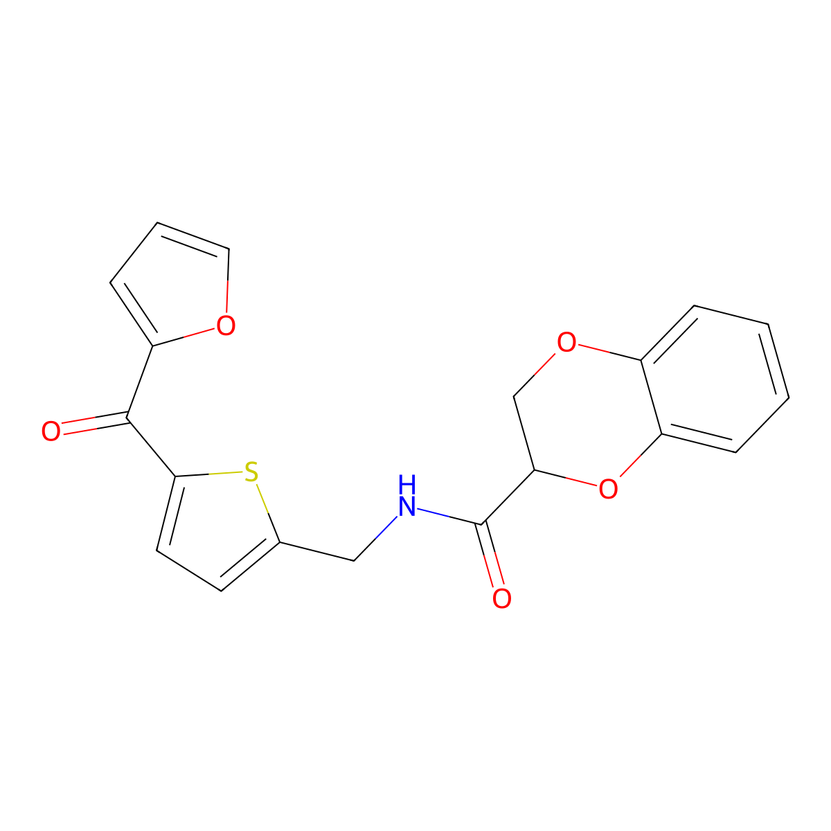 N-((5-(furan-2-carbonyl)thiophen-2-yl)methyl)-2,3-dihydrobenzo[b][1,4]dioxine-2-carboxamide molecular structure, CAS 1797964-18-1
