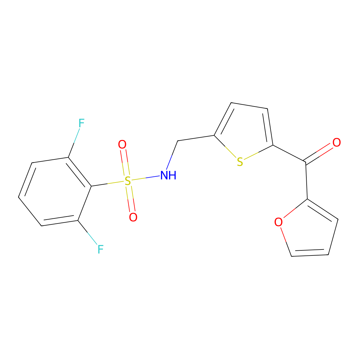 2,6-difluoro-N-((5-(furan-2-carbonyl)thiophen-2-yl)methyl)benzenesulfonamide molecular structure, CAS 1797964-33-0