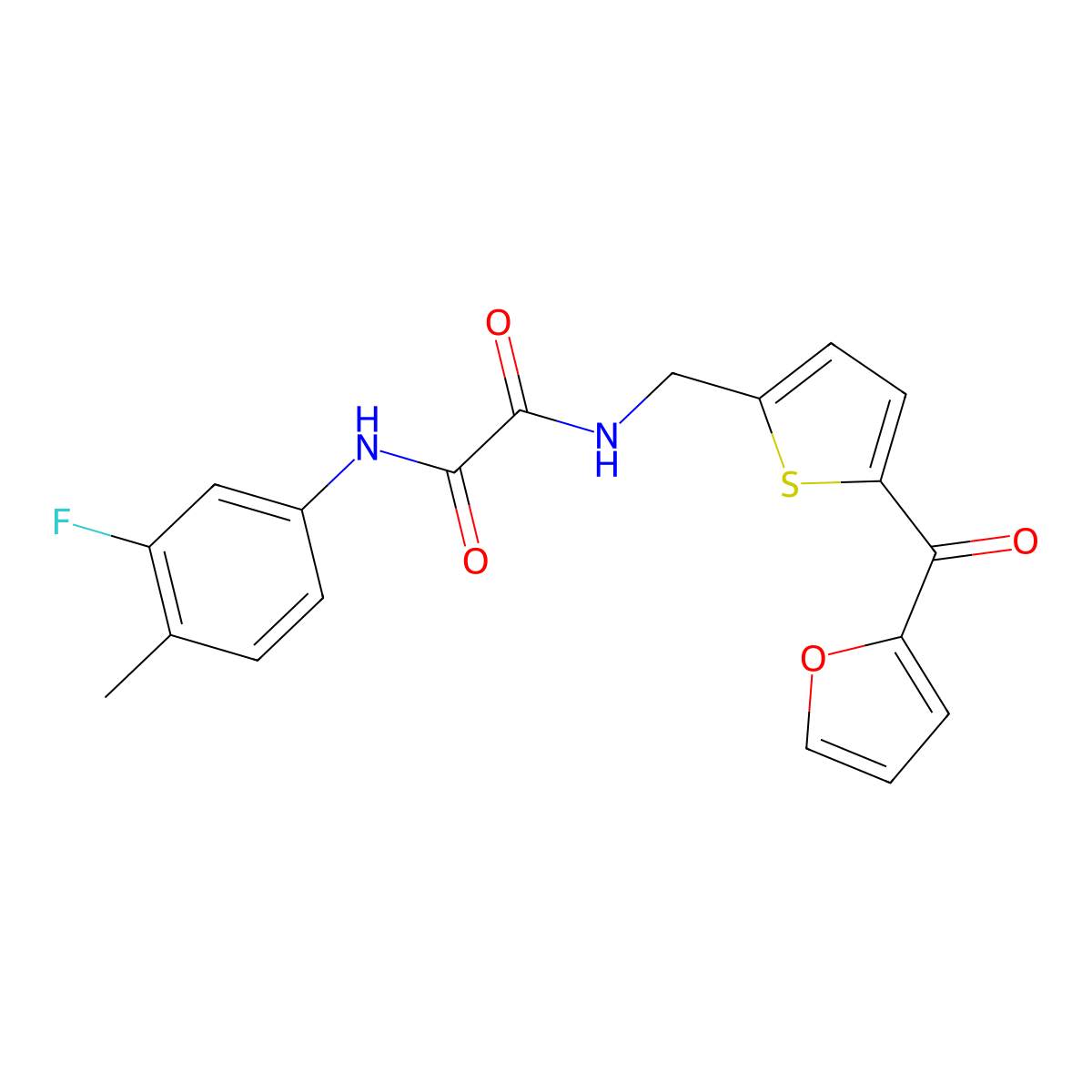 N1-(3-fluoro-4-methylphenyl)-N2-((5-(furan-2-carbonyl)thiophen-2-yl)methyl)oxalamide molecular structure, CAS 1797964-57-8