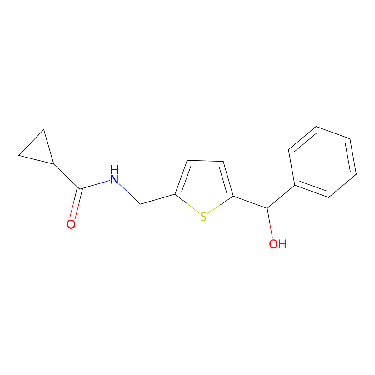 N-((5-(hydroxy(phenyl)methyl)thiophen-2-yl)methyl)cyclopropanecarboxamide molecular structure, CAS 1797964-59-0