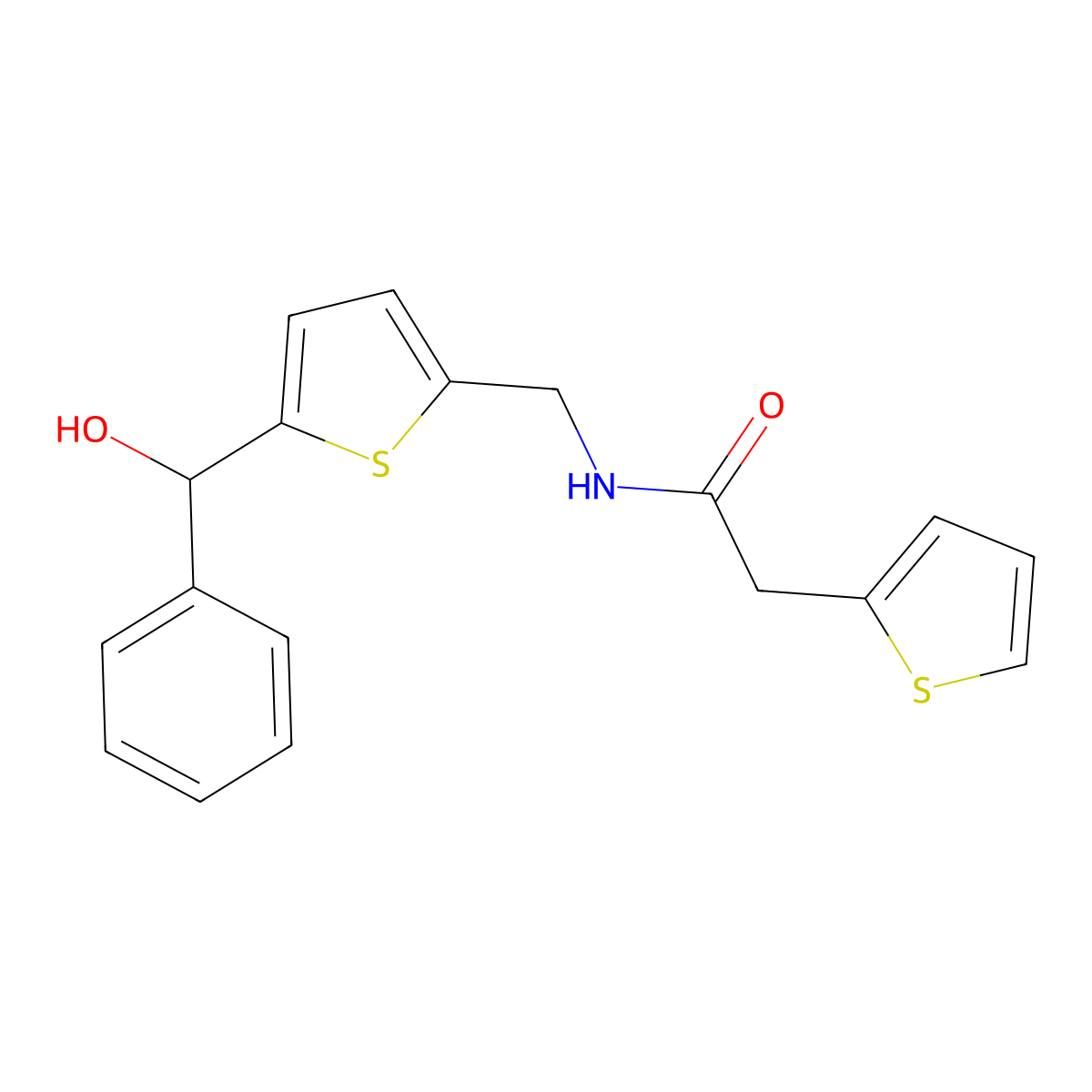 N-((5-(hydroxy(phenyl)methyl)thiophen-2-yl)methyl)-2-(thiophen-2-yl)acetamide molecular structure, CAS 1797964-68-1