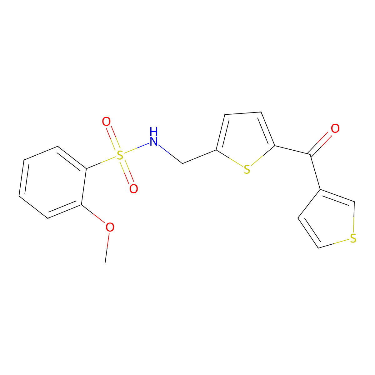 2-methoxy-N-((5-(thiophene-3-carbonyl)thiophen-2-yl)methyl)benzenesulfonamide molecular structure, CAS 1797964-74-9