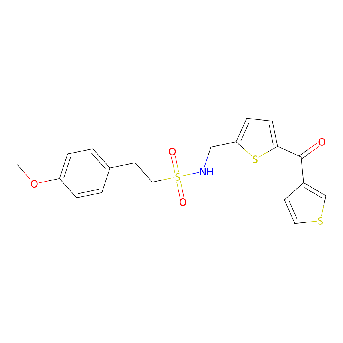 2-(4-methoxyphenyl)-N-((5-(thiophene-3-carbonyl)thiophen-2-yl)methyl)ethanesulfonamide molecular structure, CAS 1797964-80-7