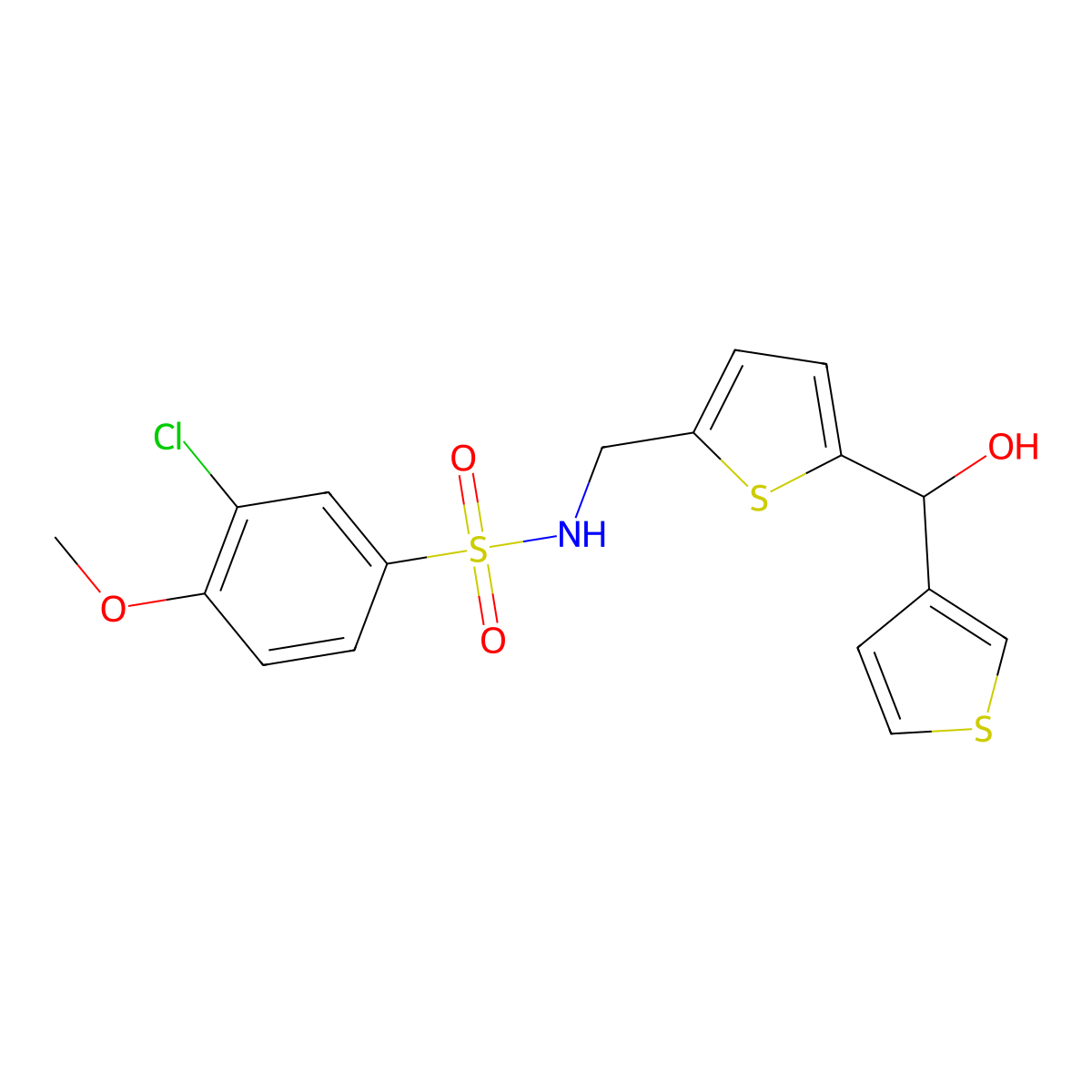 3-chloro-N-((5-(hydroxy(thiophen-3-yl)methyl)thiophen-2-yl)methyl)-4-methoxybenzenesulfonamide molecular structure, CAS 1797965-53-7