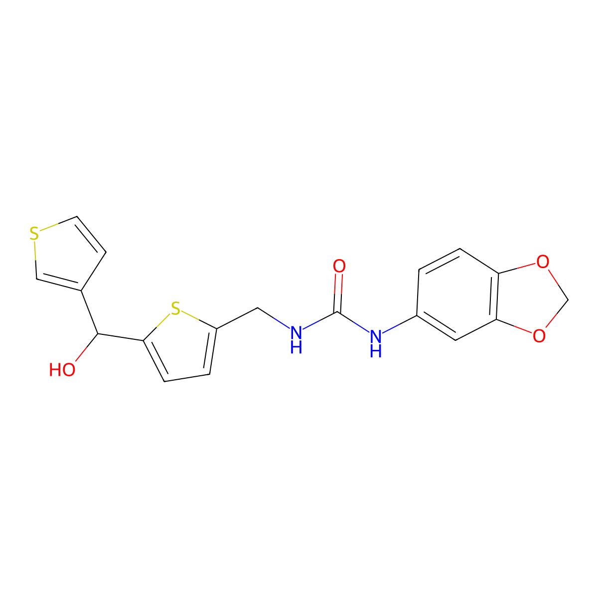 1-(Benzo[d][1,3]dioxol-5-yl)-3-((5-(hydroxy(thiophen-3-yl)methyl)thiophen-2-yl)methyl)urea molecular structure, CAS 1797965-62-8