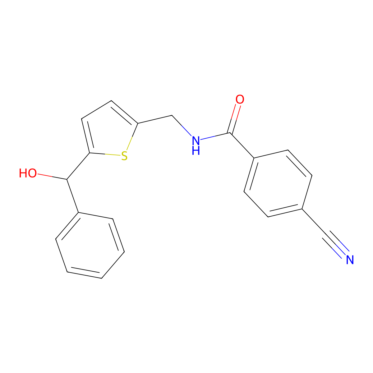 4-cyano-N-((5-(hydroxy(phenyl)methyl)thiophen-2-yl)methyl)benzamide molecular structure, CAS 1797965-76-4