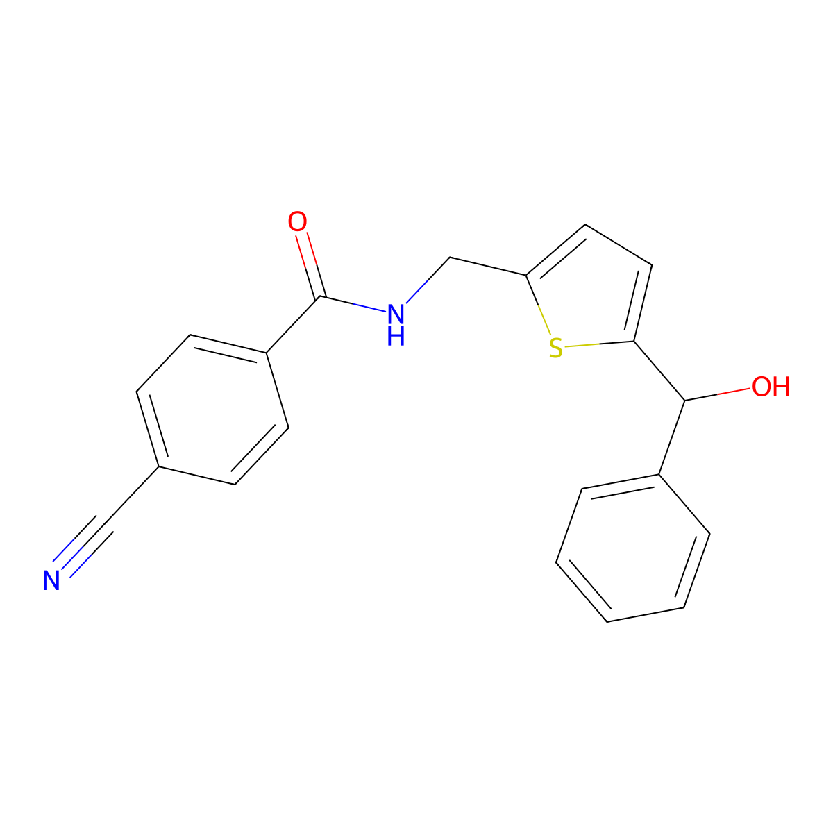 4-cyano-N-((5-(hydroxy(phenyl)methyl)thiophen-2-yl)methyl)benzamide molecular structure, CAS 1797965-76-4