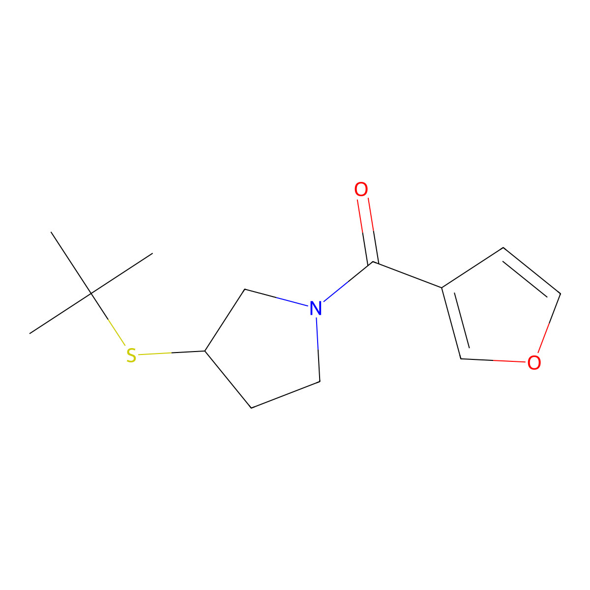 (3-(Tert-butylthio)pyrrolidin-1-yl)(furan-3-yl)methanone molecular structure, CAS 1797965-80-0