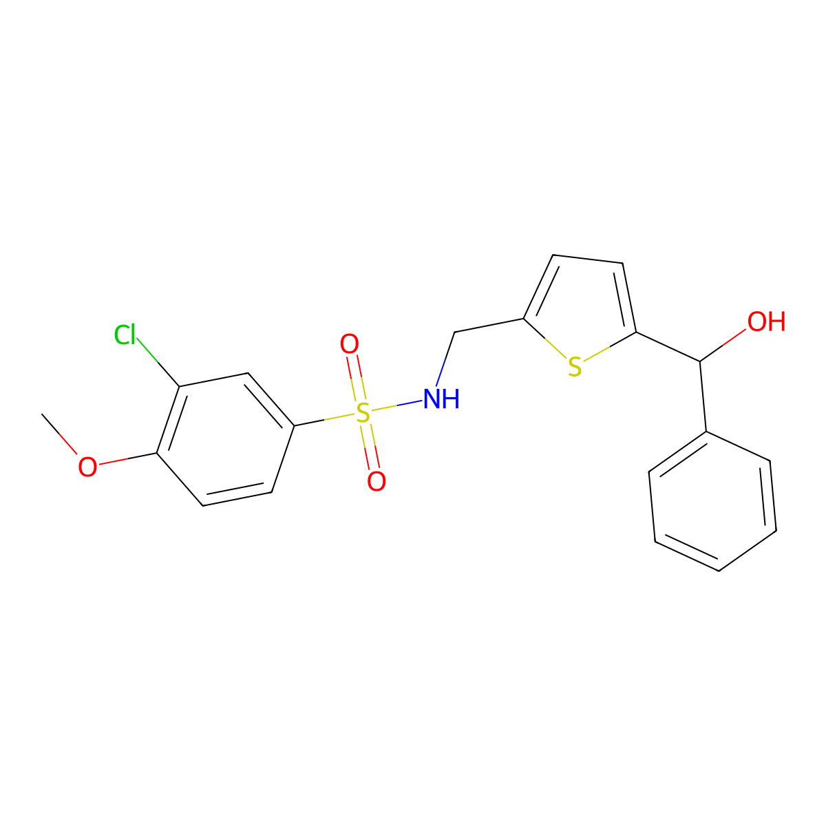3-chloro-N-((5-(hydroxy(phenyl)methyl)thiophen-2-yl)methyl)-4-methoxybenzenesulfonamide molecular structure, CAS 1797965-83-3