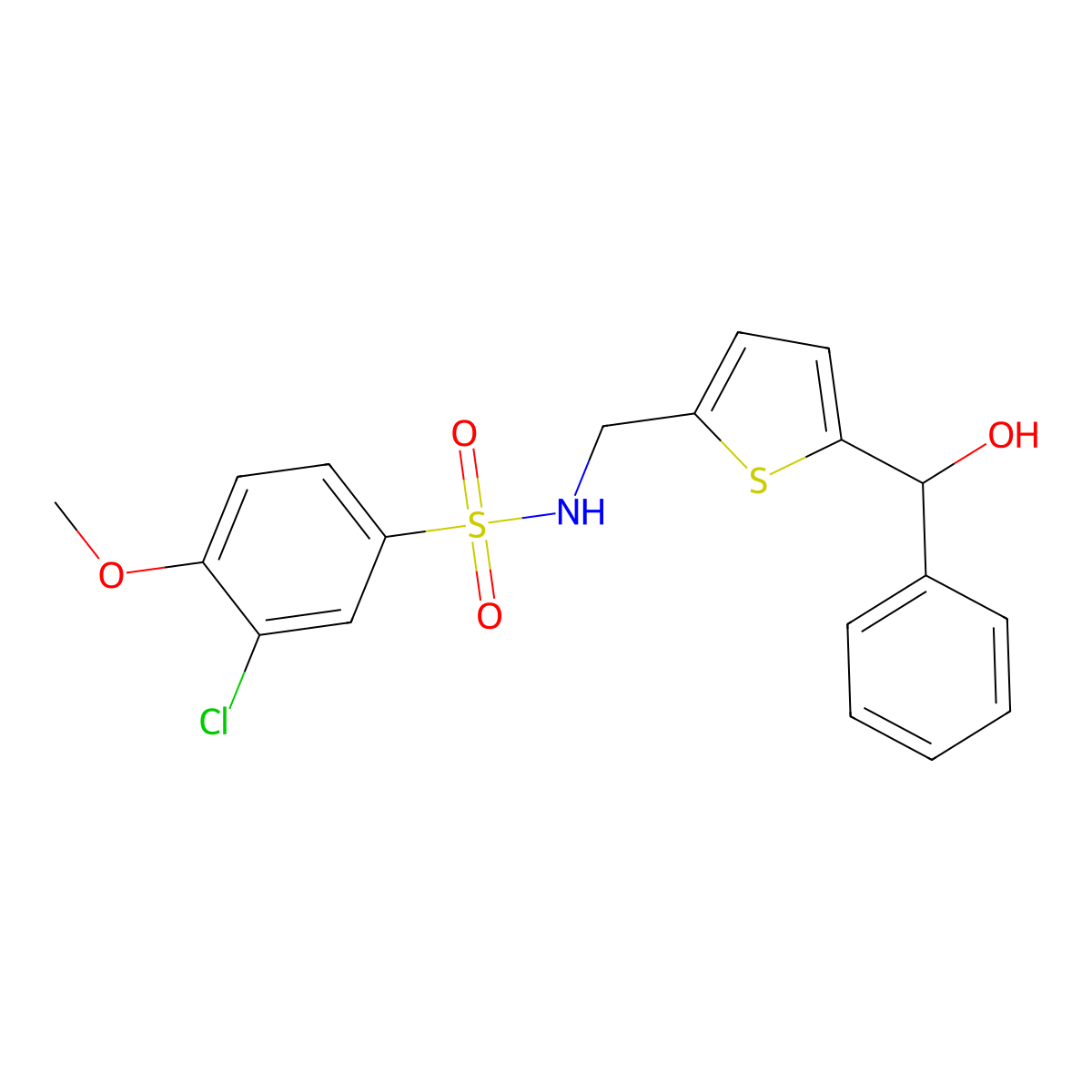 3-chloro-N-((5-(hydroxy(phenyl)methyl)thiophen-2-yl)methyl)-4-methoxybenzenesulfonamide molecular structure, CAS 1797965-83-3