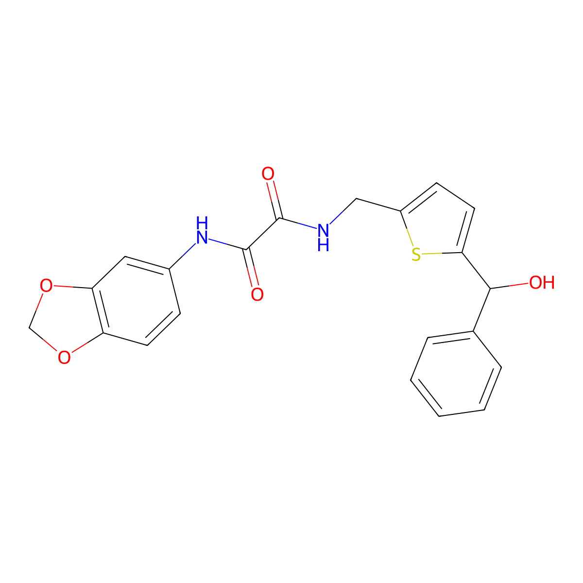 N1-(benzo[d][1,3]dioxol-5-yl)-N2-((5-(hydroxy(phenyl)methyl)thiophen-2-yl)methyl)oxalamide molecular structure, CAS 1797965-88-8