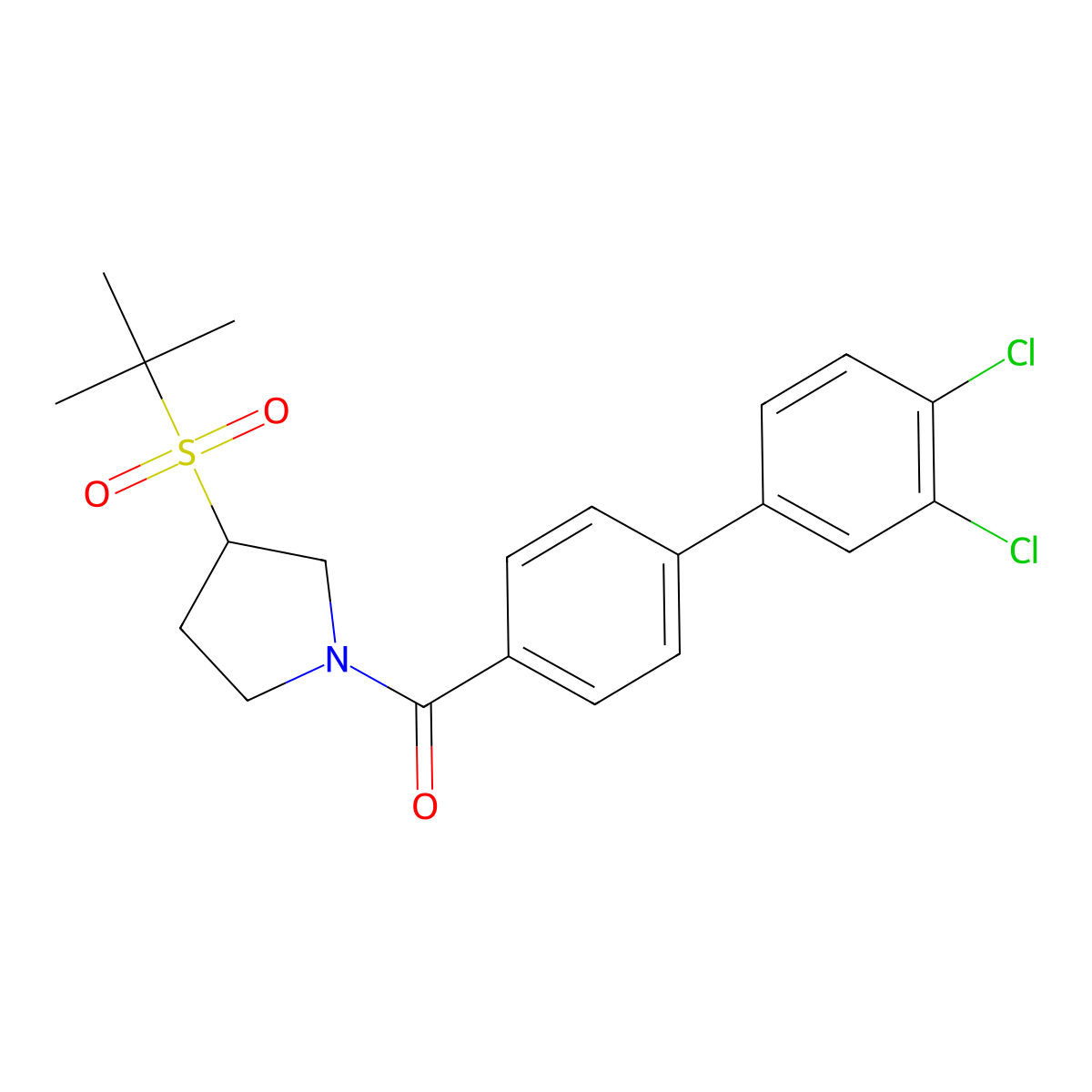 (3-(Tert-butylsulfonyl)pyrrolidin-1-yl)(3',4'-dichloro-[1,1'-biphenyl]-4-yl)methanone molecular structure, CAS 1797965-89-9
