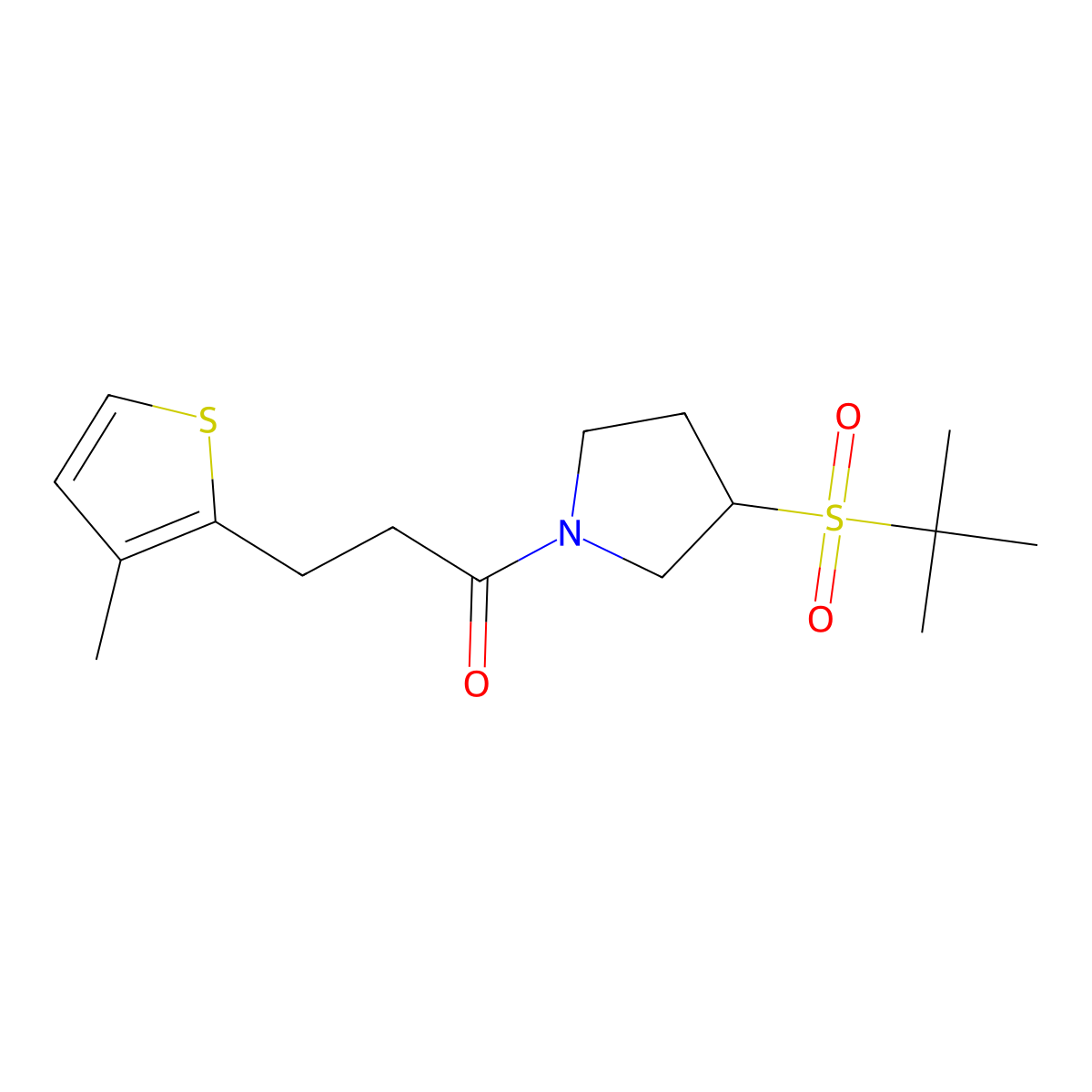 1-(3-(Tert-butylsulfonyl)pyrrolidin-1-yl)-3-(3-methylthiophen-2-yl)propan-1-one molecular structure, CAS 1797965-99-1