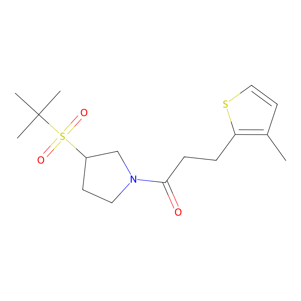 1-(3-(Tert-butylsulfonyl)pyrrolidin-1-yl)-3-(3-methylthiophen-2-yl)propan-1-one molecular structure, CAS 1797965-99-1