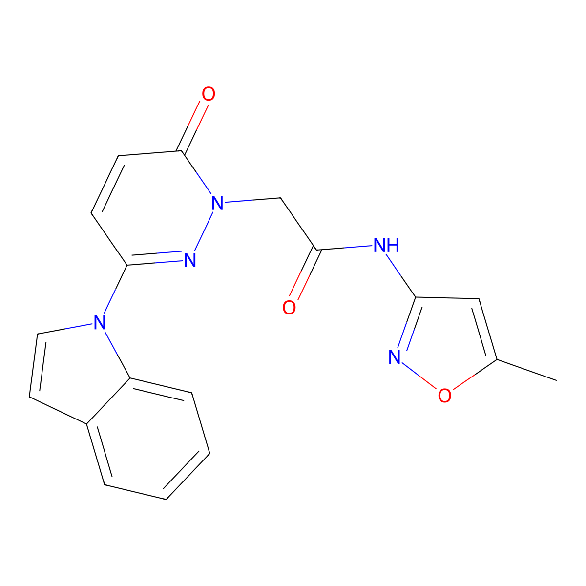 2-(3-(1H-indol-1-yl)-6-oxopyridazin-1(6H)-yl)-N-(5-methylisoxazol-3-yl)acetamide molecular structure, CAS 1797966-13-2