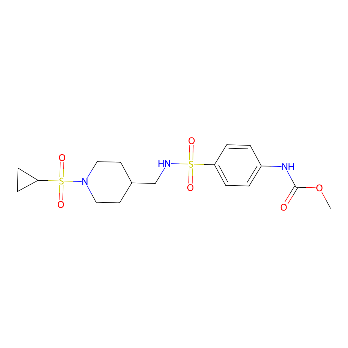 methyl (4-(N-((1-(cyclopropylsulfonyl)piperidin-4-yl)methyl)sulfamoyl)phenyl)carbamate molecular structure, CAS 1797966-42-7
